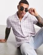 Asos Design Relaxed Revere Linen Lilac Gingham Shirt Check-purple