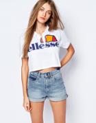 Ellesse Cropped Polo Top With Front Logo - White