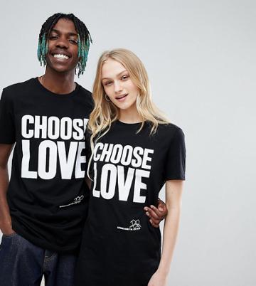 Help Refugees Choose Love Longline T-shirt In Black Organic Cotton - Black