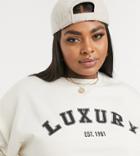 In The Style Plus X Gemma Collins Slogan Sweatshirt In Cream-white