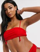 Public Desire Bandeau Bikini Top With Ruched Toggle Detailing In Red