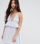 Asos Design Petite Beach Halter Sundress In Stripe With Frill-multi