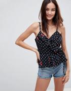 Asos Ruffle Wrap Cami In Spot Cherry - Multi