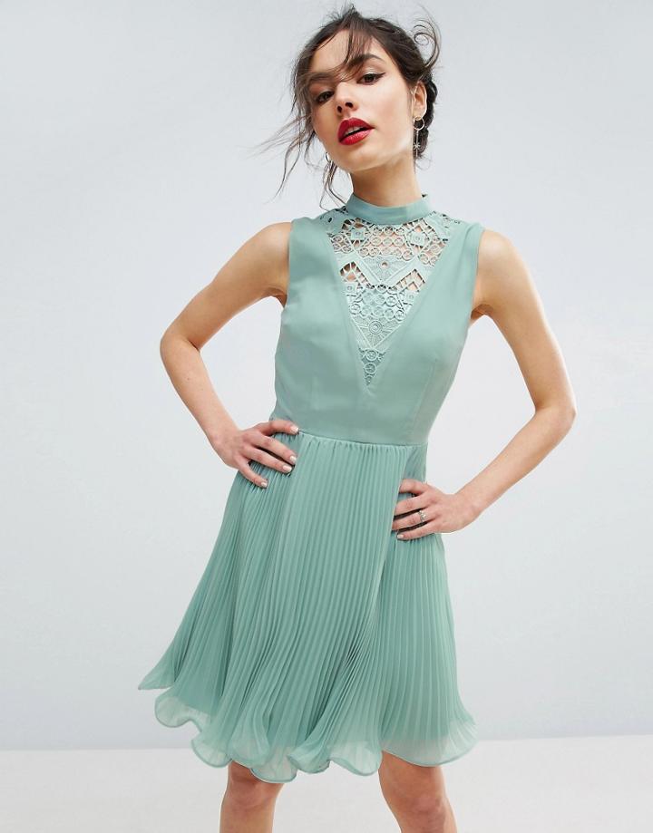 Asos Sleeveless Lace Insert Mini Dress - Green