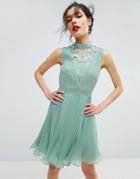 Asos Sleeveless Lace Insert Mini Dress - Green