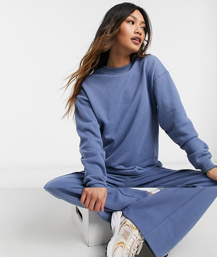 Asos Design Tracksuit Premium Ribbed Loopback Sweatshirt / Straight Leg Sweatpants In Blue-blues