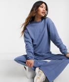 Asos Design Tracksuit Premium Ribbed Loopback Sweatshirt / Straight Leg Sweatpants In Blue-blues