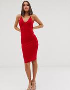 Club L London Open Back Midi Dress With Ruched Back Detail In Red - Red