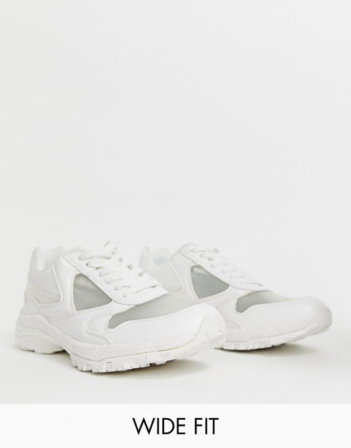 Asos Design Wide Fit Sneakers In White With Transparent Panels And Chunky Sole