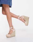 Truffle Collection High Espadrille Wedges With Tie Leg In Beige-neutral