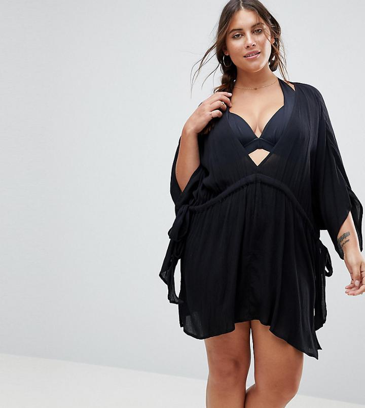 Asos Curve Channel Waist Beach Cover Up - Black