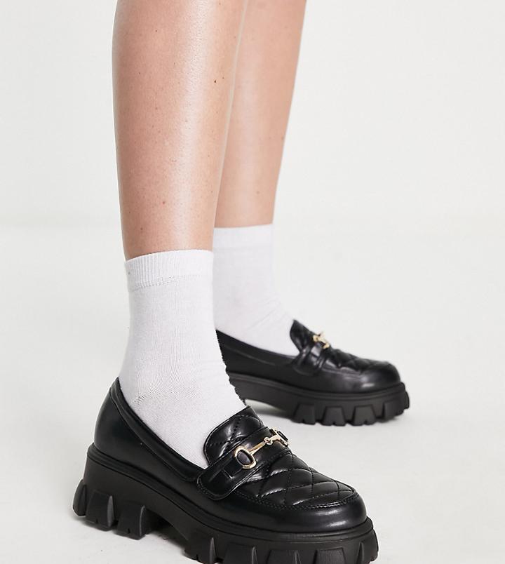 Glamorous Wide Fit Quilted Chunky Flat Shoe In Black
