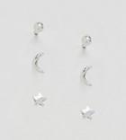 Kingsley Ryan Sterling Silver Moon & Stars Stud Earrings Set - Silver