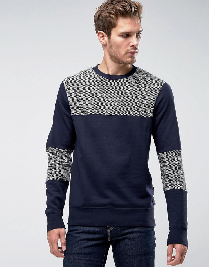 Bellfield Sweatshirt With Herringbone Panels - Navy