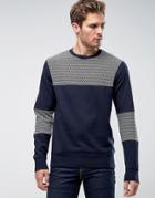 Bellfield Sweatshirt With Herringbone Panels - Navy