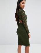 Rare London High Neck Lace Bodycon Dress With Open Back - Green