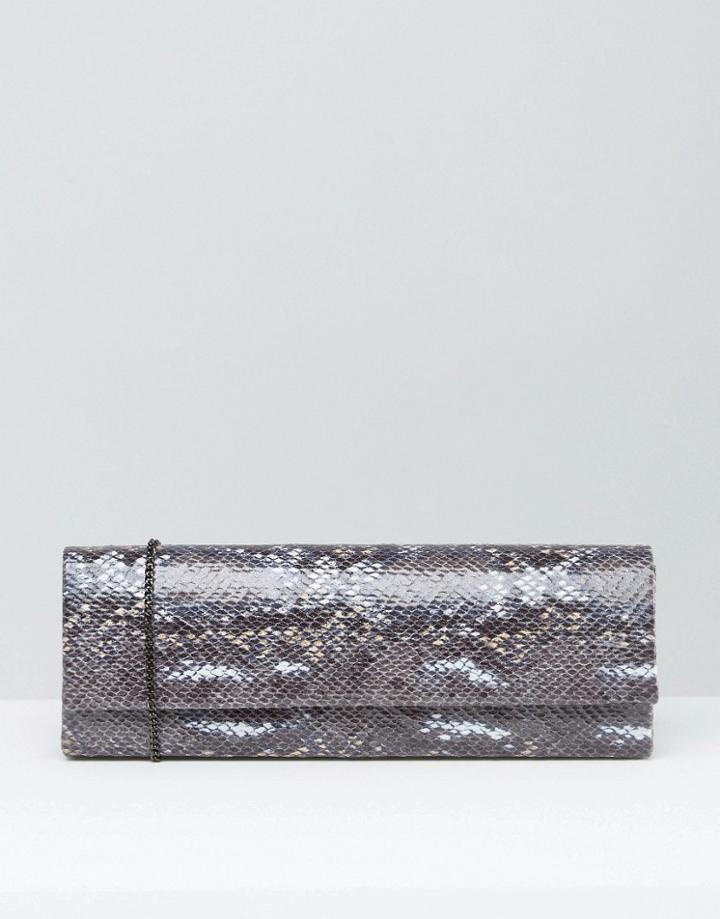 Lotus Faux Snake Clutch Bag - Gray
