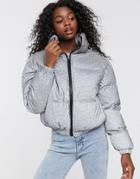 Brave Soul Imogen Padded Coat In Reflective Leopard