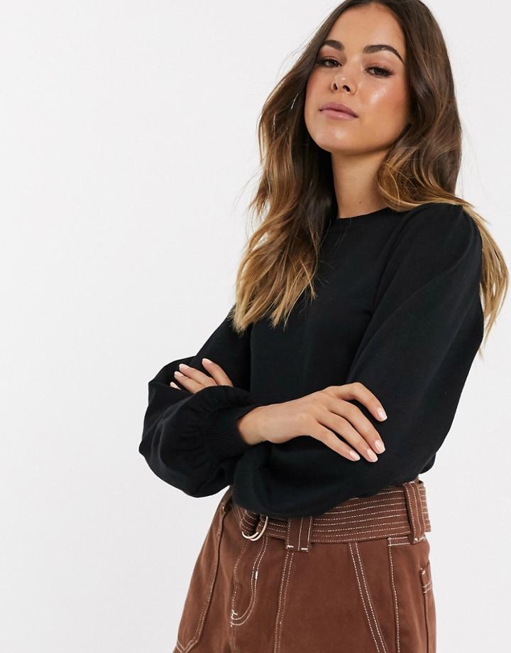 New Look Puff Sleeve Sweater In Black