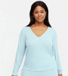 New Look Curve V Neck Loungewear Wrap Top In Light Blue - Part Of A Set-blues