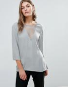Selected Emro Lace Insert Top - Gray