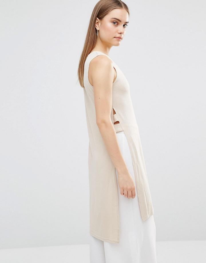 Ax Paris Side Split Detail Knitted Top - Beige