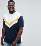 Asos Plus Relaxed Longline T-shirt With Chevron Cut & Sew Panel - Navy