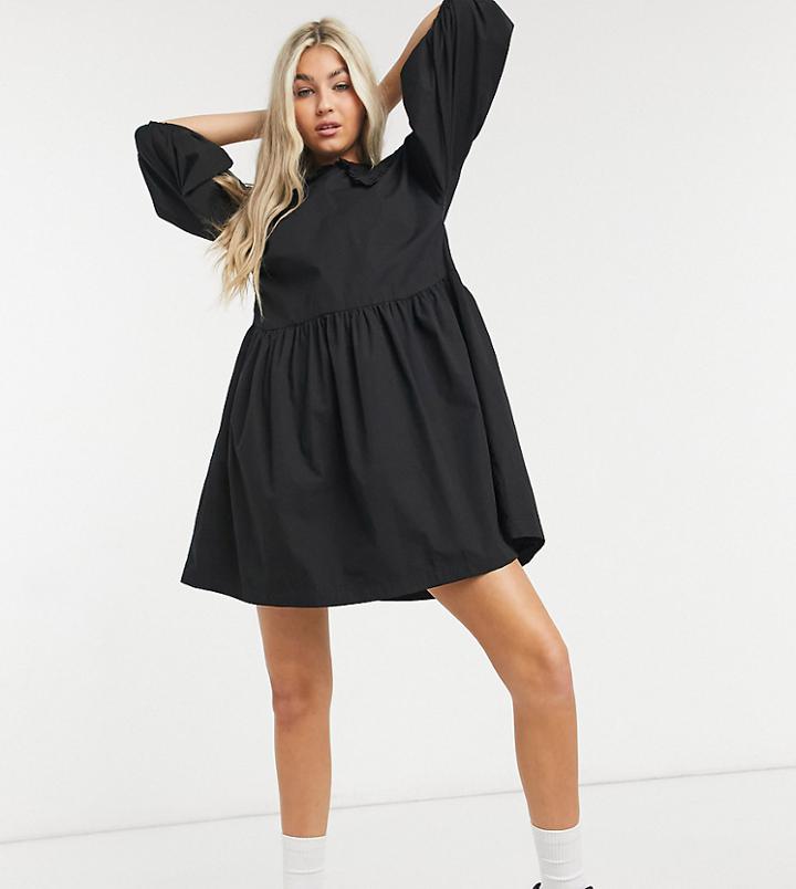Collusion Mini Smock Dress With Collar In Black