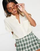 Topshop Crinkle Short Sleeve Shirt In Ecru-neutral