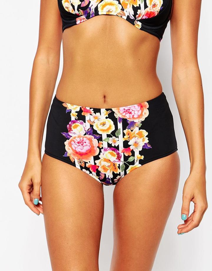Seafolly Floral High Waisted Bikini Bottoms - Black