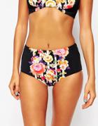Seafolly Floral High Waisted Bikini Bottoms - Black