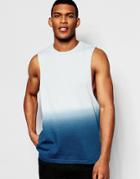 Asos Sleeveless T-shirt With Dip Dye And Dropped Armhole - Blue