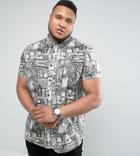 Asos Design Plus Regular Fit Vintage Print Shirt - White