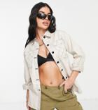 Missguided Shirt With Contrast Stitch Detail In Cream - Part Of A Set-white