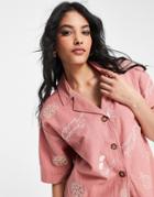 Damson Madder All-over Embroidered Boxy Shirt In Terracotta - Part Of A Set-brown