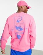 Asos Design Oversized Sweatshirt In Washed Pink With Multi Placement Cosmic Prints - Part Of A Set