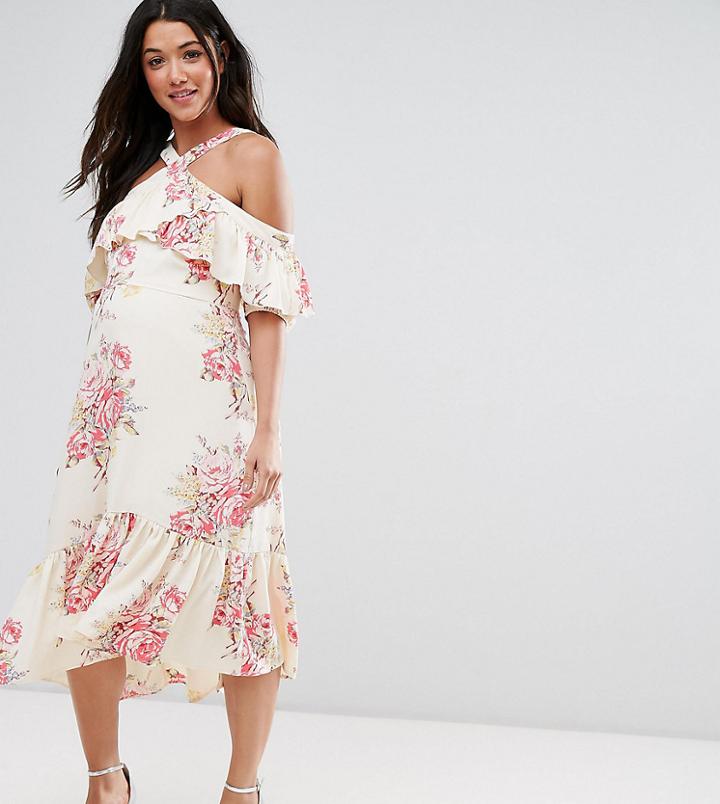 Asos Maternity Halter Ruffle Midi Dress - Multi