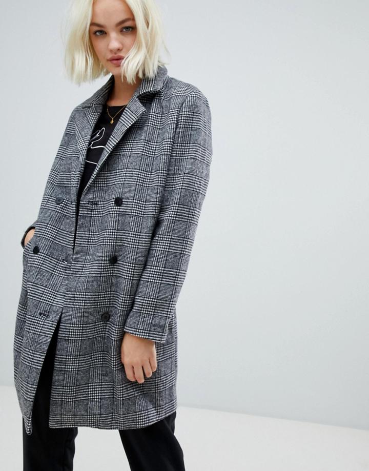 Blend She Sanna Check Wool Blend Tailored Coat - Gray
