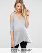 Asos Maternity Oversized Cold Shoulder Top With Asymmetric Hem - Gray