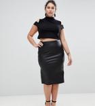 Asos Curve Leather Look Pencil Skirt - Black