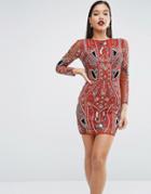 Asos Red Carpet Ergonomic Velvet Sequin Mix Mini Dress - Orange