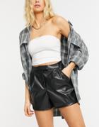 Asos Design Leather Look Mom Short In Black