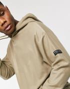 Asos Design Oversized Polar Fleece Hoodie In Beige Brown With Badge-neutral