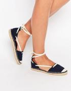 New Look Canvas Ankle Tie Espadrille - Blue