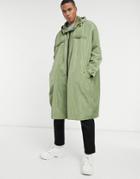 Asos Design Oversized Parka Jacket In Lightweight Cotton In Green