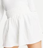 Asos Design Petite Short With Shirred Waist In Puffed Texture In White