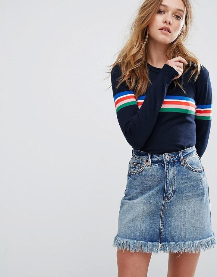 Pull & Bear Multi Stripe Sweater - Blue