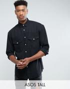 Asos Tall Oversized Denim Shirt With Western Styling In Black - Black