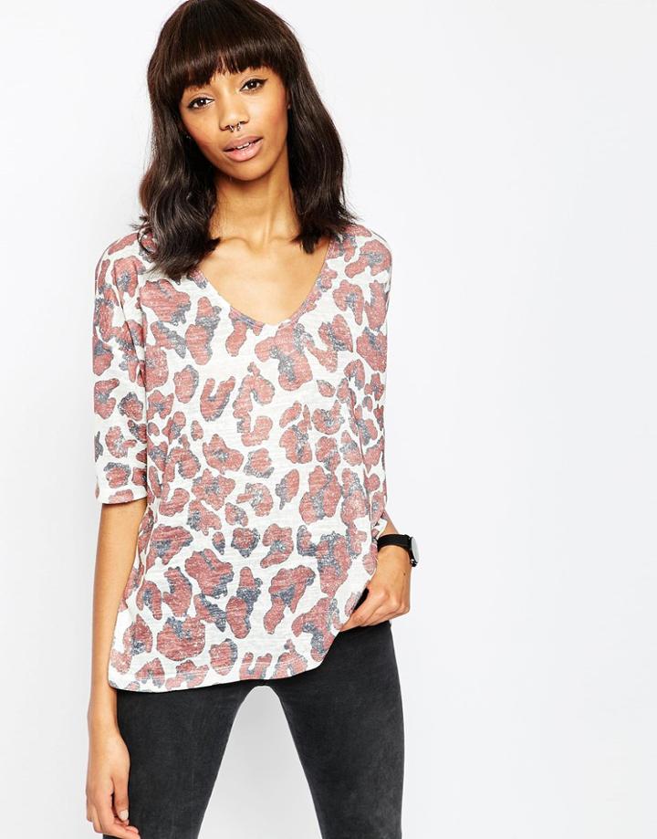 Asos Top With V Neck In Leopard Print - Multi
