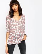 Asos Top With V Neck In Leopard Print - Multi